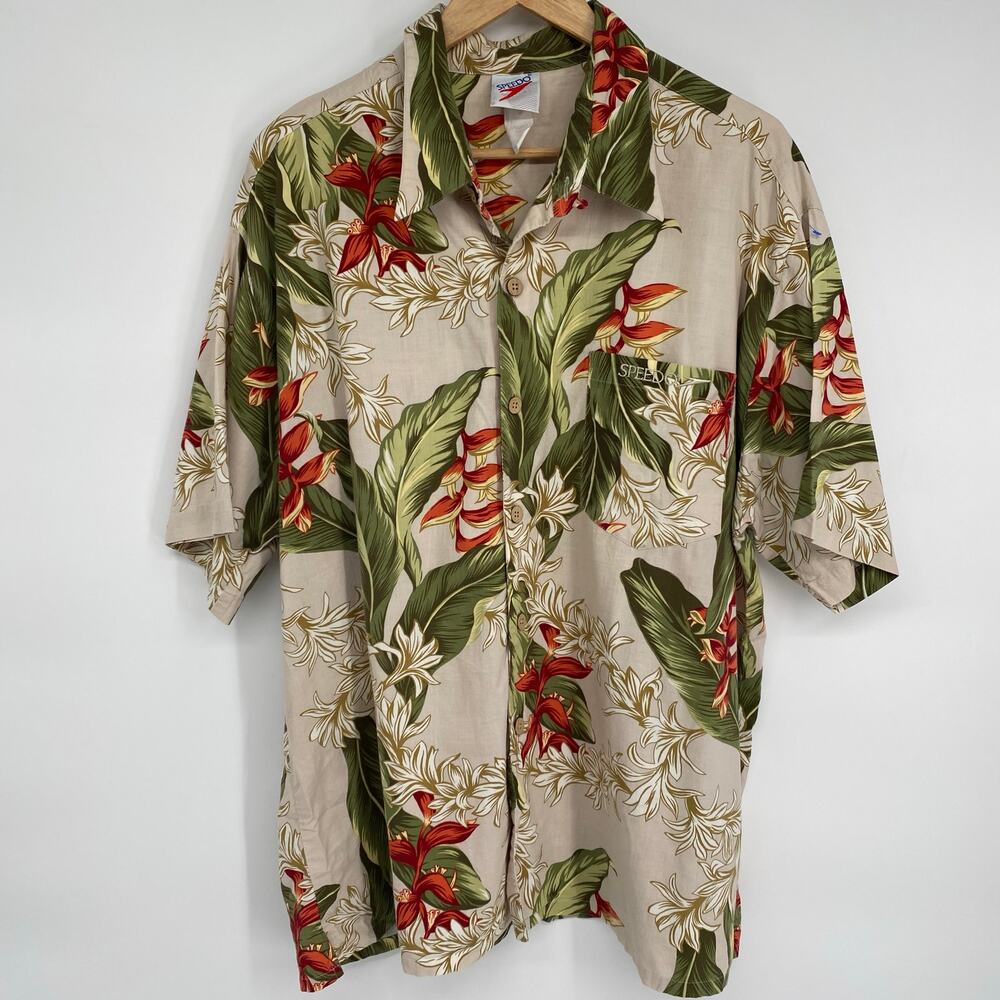 Vintage Speedo Shirt‎ Men’s XL Hawaiian Floral Rayon Vacation Beach Resortwear